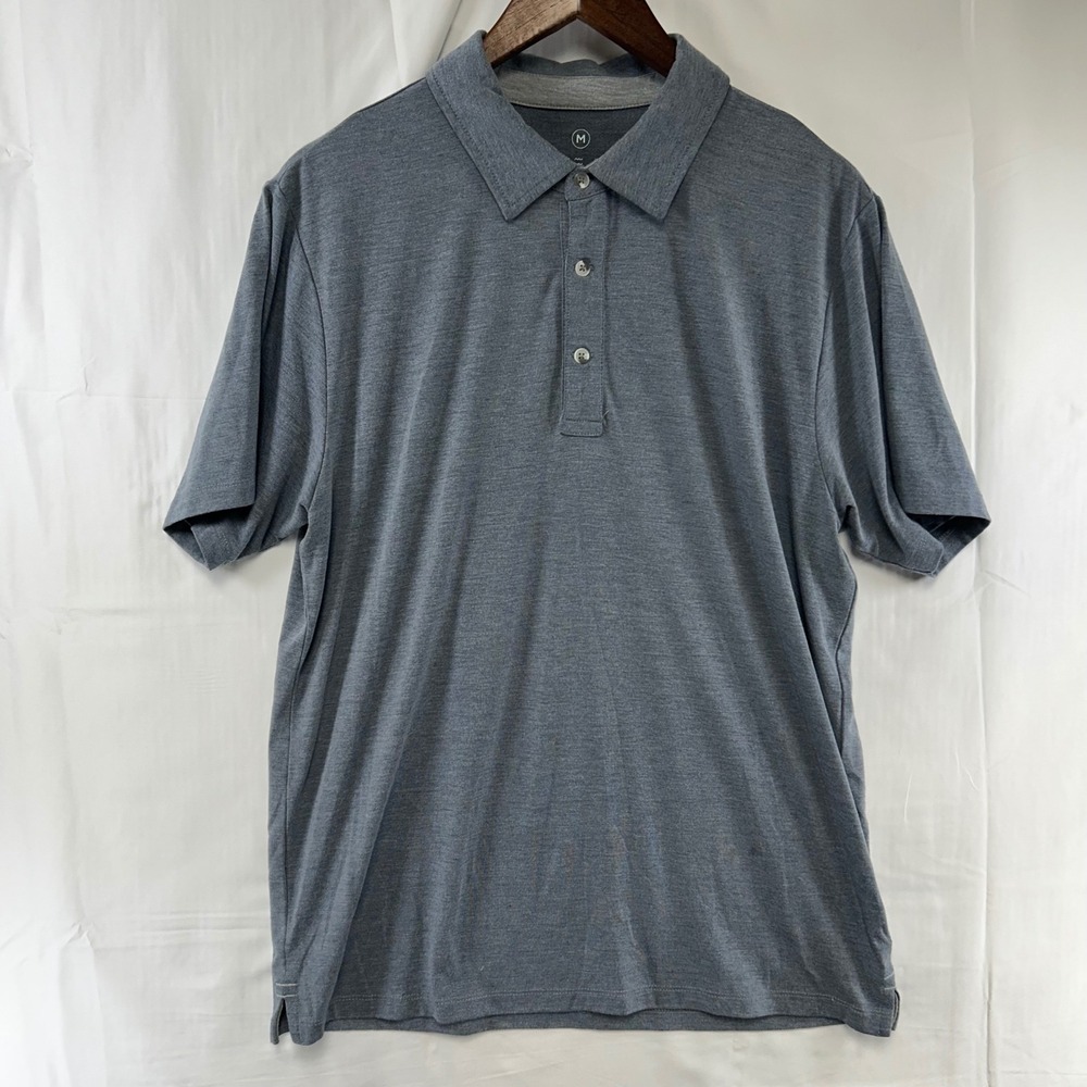 Free Fly Polo Shirt Mens Medium Blue Bamboo Blend Heathered Short Sleeve
